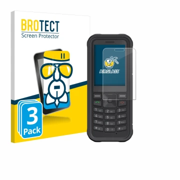 Front side of a product packaging with the brand logo BROTECT. Next to it is the device Sonim XP100 shown with the correspondi