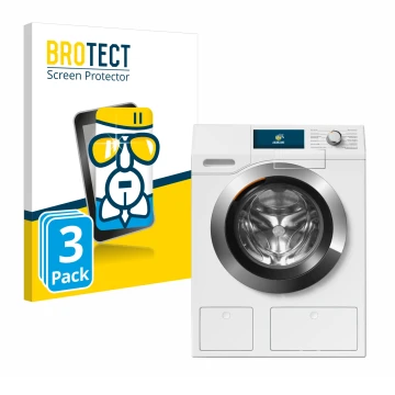 Front side of a product packaging with the brand logo BROTECT. Next to it is the device Miele WEH875 shown with the correspond