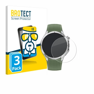 Front side of a product packaging with the brand logo BROTECT. Next to it is the device OnePlus Watch 3 shown with the corresp