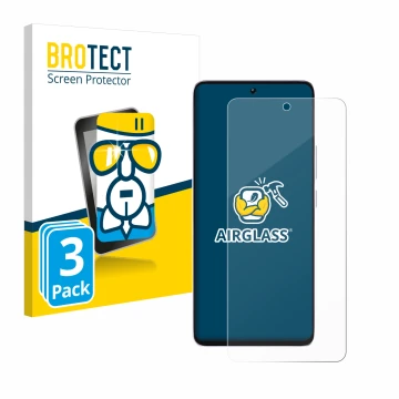 Front side of a product packaging with the brand logo BROTECT. Next to it is the device Xiaomi Poco M7 Pro 5G shown with the c