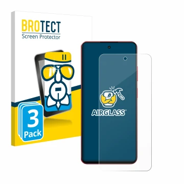 Front side of a product packaging with the brand logo BROTECT. Next to it is the device realme 14x shown with the correspondin