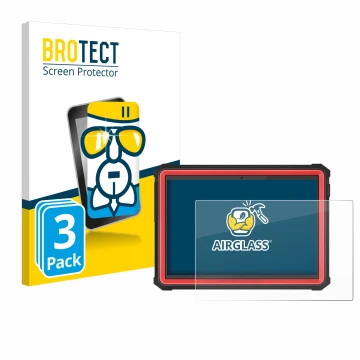 Front side of a product packaging with the brand logo BROTECT. Next to it is the device Launch X-431 PRO3S+ Elite shown with t