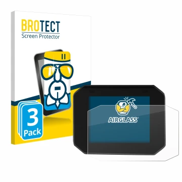 Front side of a product packaging with the brand logo BROTECT. Next to it is the device Moto Guzzi Stelvio 2024 shown with the