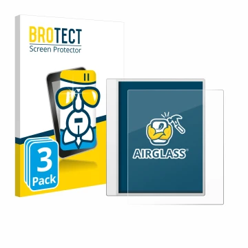 Front side of a product packaging with the brand logo BROTECT. Next to it is the device Boox Note Max shown with the correspon