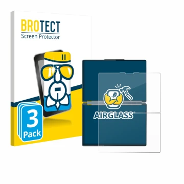 Front side of a product packaging with the brand logo BROTECT. Next to it is the device Lenovo Yoga Book 9i Gen 10 shown with 