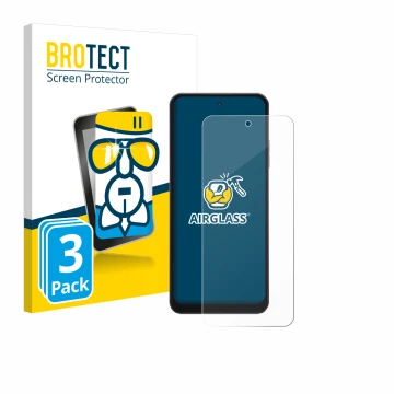 Front side of a product packaging with the brand logo BROTECT. Next to it is the device Hotwav Note 13 Max shown with the corr