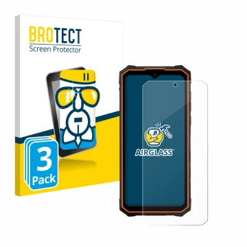 Front side of a product packaging with the brand logo BROTECT. Next to it is the device Hotwav Cyber 13 shown with the corresp