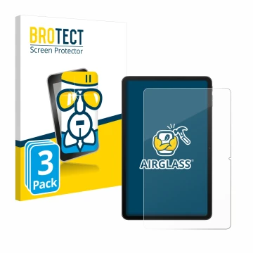 Front side of a product packaging with the brand logo BROTECT. Next to it is the device Blackview MEGA 2 shown with the corres