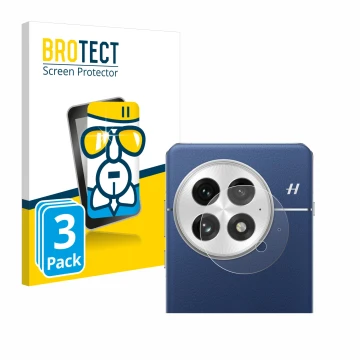 Front side of a product packaging with the brand logo BROTECT. Next to it is the device OnePlus 13 (ONLY Camera Lens) shown wi