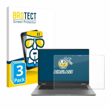 Front side of a product packaging with the brand logo BROTECT. Next to it is the device ASUS Vivobook 14 Flip TP3407 shown wit