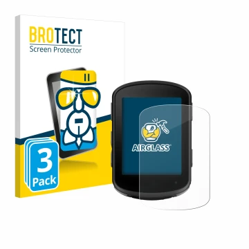 Front side of a product packaging with the brand logo BROTECT. Next to it is the device Garmin Edge 540 Solar shown with the c