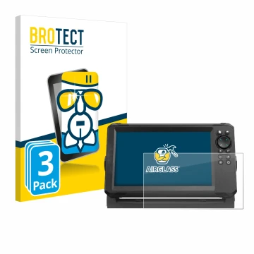 Front side of a product packaging with the brand logo BROTECT. Next to it is the device Lowrance Eagle 9 shown with the corres