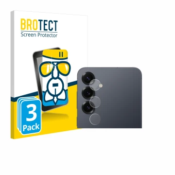Front side of a product packaging with the brand logo BROTECT. Next to it is the device Samsung Galaxy S25 Plus (ONLY Camera L