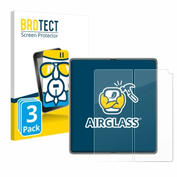 Front side of a product packaging with the brand logo BROTECT. Next to it is the device Huawei Mate X6 (Inner display) shown w