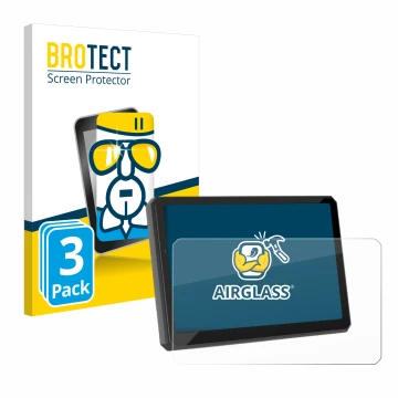 Front side of a product packaging with the brand logo BROTECT. Next to it is the device Carpuride W712D 7