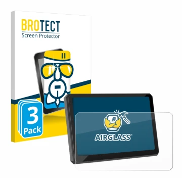 Front side of a product packaging with the brand logo BROTECT. Next to it is the device Carpuride W702BS 7