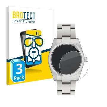 Front side of a product packaging with the brand logo BROTECT. Next to it is the device Rolex Oyster Perpetual 34 shown with t