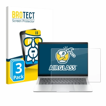 Front side of a product packaging with the brand logo BROTECT. Next to it is the device HP EliteBook X Flip G1i 14