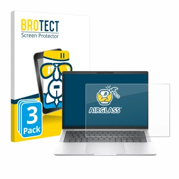 Front side of a product packaging with the brand logo BROTECT. Next to it is the device HP EliteBook 1040 G11 shown with the c