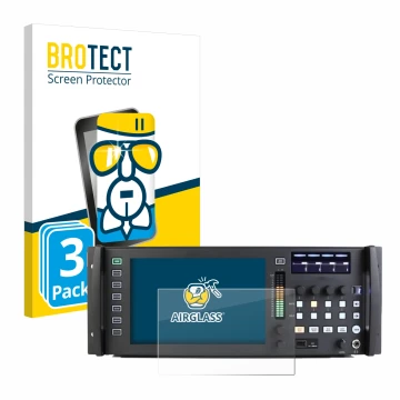 Front side of a product packaging with the brand logo BROTECT. Next to it is the device Behringer Wing Rack shown with the cor