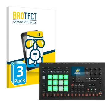 Front side of a product packaging with the brand logo BROTECT. Next to it is the device Elektron Analog Rytm MKII shown with t