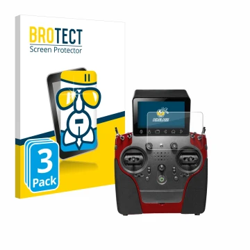 Front side of a product packaging with the brand logo BROTECT. Next to it is the device PowerBox Systems Atom shown with the c