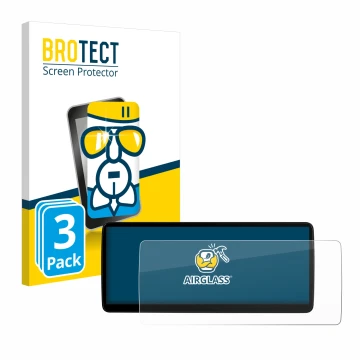 Front side of a product packaging with the brand logo BROTECT. Next to it is the device Xtrons QLB22X3UNL 12,3