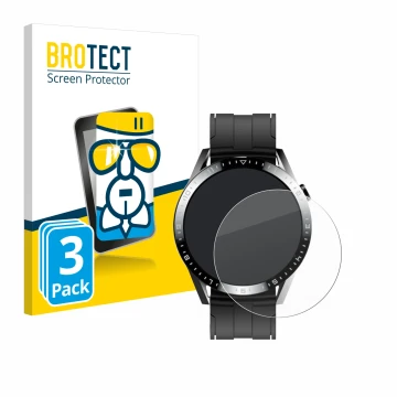 Front side of a product packaging with the brand logo BROTECT. Next to it is the device Tracer Smartwatch SM9 shown with the c