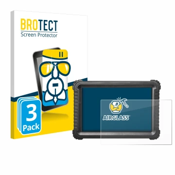 Front side of a product packaging with the brand logo BROTECT. Next to it is the device iCarsoft CR Ultra shown with the corre