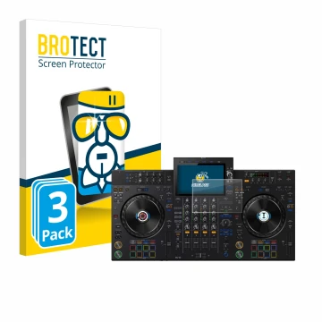Front side of a product packaging with the brand logo BROTECT. Next to it is the device Pioneer XDJ-AZ shown with the correspo