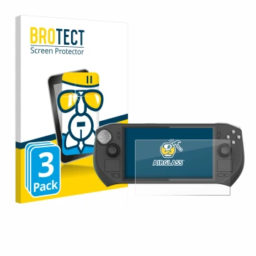Front side of a product packaging with the brand logo BROTECT. Next to it is the device Zotac Gaming Zone shown with the corre