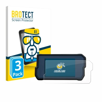 Front side of a product packaging with the brand logo BROTECT. Next to it is the device KTM RC125 / RC390 2022+ shown with the