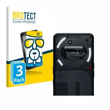 Front side of a product packaging with the brand logo BROTECT. Next to it is the device Nothing Phone (3a) (ONLY Camera Lens) 