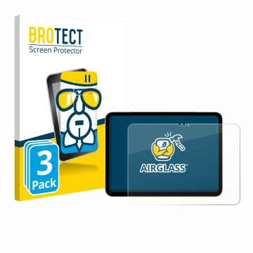 Front side of a product packaging with the brand logo BROTECT. Next to it is the device Apple iPad Air 11