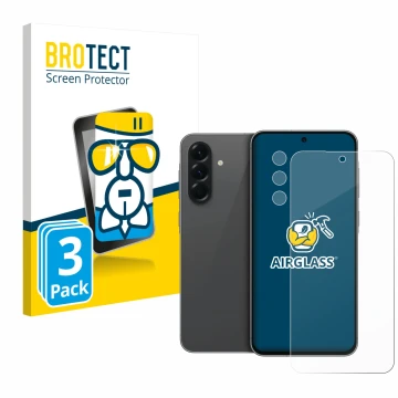 Front side of a product packaging with the brand logo BROTECT. Next to it is the device Samsung Galaxy A56 5G (Front+Camera) s