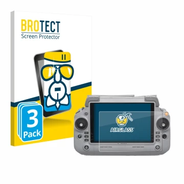 Front side of a product packaging with the brand logo BROTECT. Next to it is the device DJI RC Plus 2 shown with the correspon