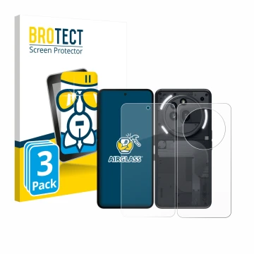 Front side of a product packaging with the brand logo BROTECT. Next to it is the device Nothing Phone (3a) Pro (Front+Back) sh