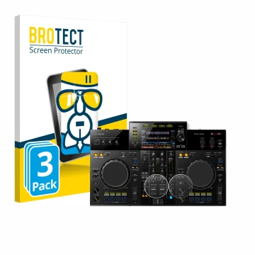 Front side of a product packaging with the brand logo BROTECT. Next to it is the device Pioneer XDJ -RR (Jog) shown with the c