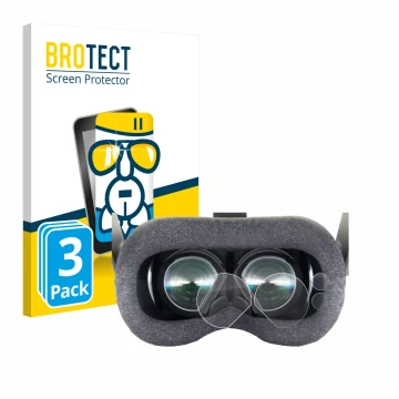 Front side of a product packaging with the brand logo BROTECT. Next to it is the device Valve Index VR-Headset shown with the 