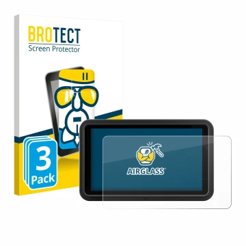 Front side of a product packaging with the brand logo BROTECT. Next to it is the device Atomos Shinobi Go shown with the corre
