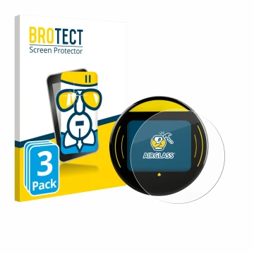 Front side of a product packaging with the brand logo BROTECT. Next to it is the device Nayax Onyx shown with the correspondin