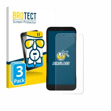 Front side of a product packaging with the brand logo BROTECT. Next to it is the device Datalogic Memor 12 shown with the corr