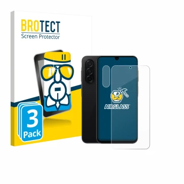 Front side of a product packaging with the brand logo BROTECT. Next to it is the device Samsung Galaxy A26 5G Enterprise Editi