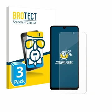 Front side of a product packaging with the brand logo BROTECT. Next to it is the device Xiaomi Poco C71 shown with the corresp