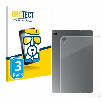 Front side of a product packaging with the brand logo BROTECT. Next to it is the device Samsung Galaxy Tab S10 FE (Back) shown