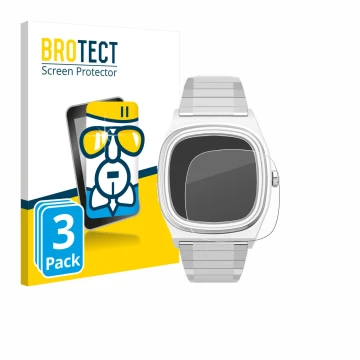 Front side of a product packaging with the brand logo BROTECT. Next to it is the device Timex Reissue 1983 E shown with the co