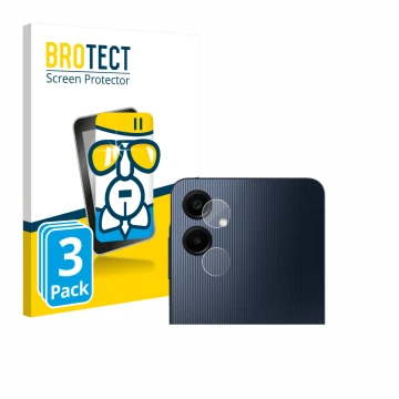Front side of a product packaging with the brand logo BROTECT. Next to it is the device Samsung Galaxy A06 5G (ONLY Camera Len