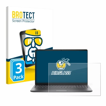 Front side of a product packaging with the brand logo BROTECT. Next to it is the device Dell Pro 16 PC16250 shown with the cor