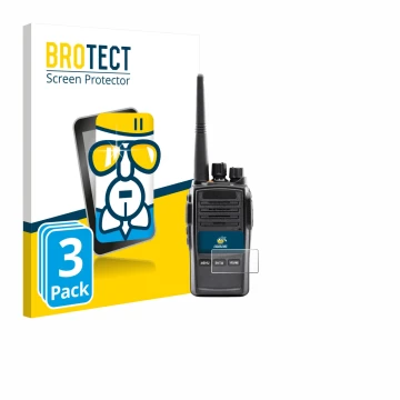 Front side of a product packaging with the brand logo BROTECT. Next to it is the device Midland G18 Pro PMR shown with the cor