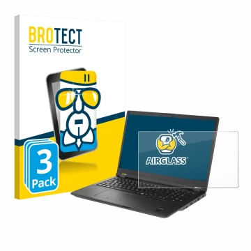 Front side of a product packaging with the brand logo BROTECT. Next to it is the device Fujitsu Lifebook U7511 shown with the 